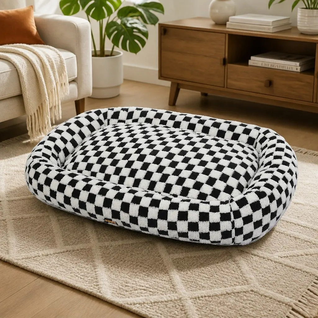 Plush Dog Bed with Raised Bolster and Removable Cover