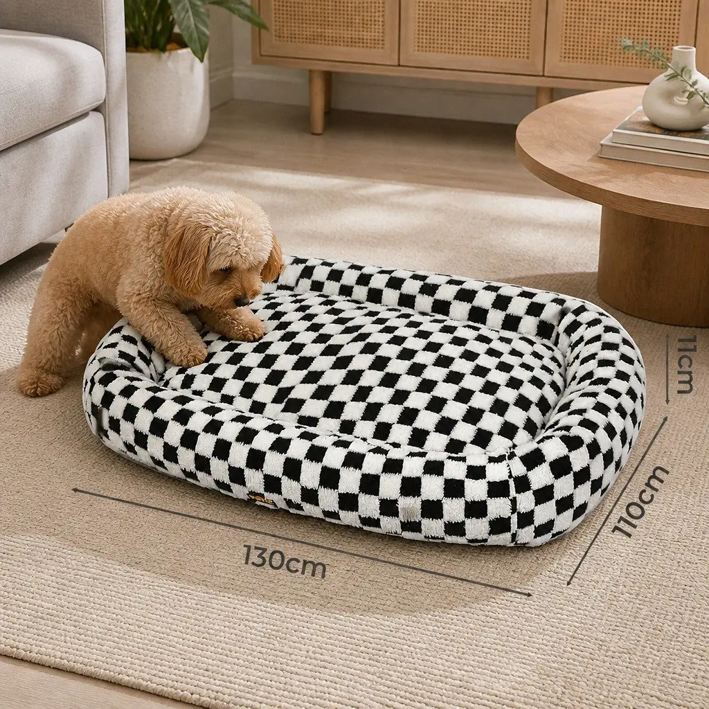 Dog Bed Plush Soft Washable Removable Cover Raised Bolsters Black and White 130cm L x 110cm W x 11cm H