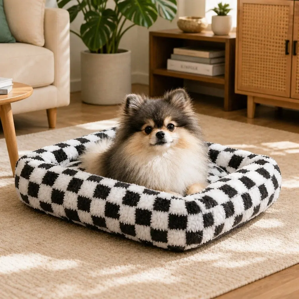 Dog Bed Plush Soft Washable Removable Cover Raised Bolsters Black and White 130cm L x 110cm W x 11cm H