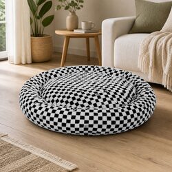 Checkered Plush Dog Bed with High-Density Filling