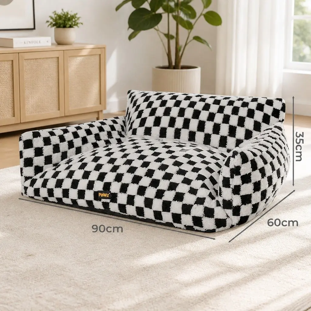 Plush Checkered Pet Bed with Non-Slip Base