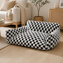 Plush Checkered Pet Bed with Removable Cover
