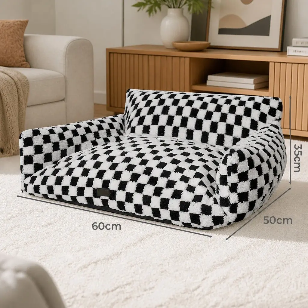 Plush Checkered Pet Bed with Removable Cover