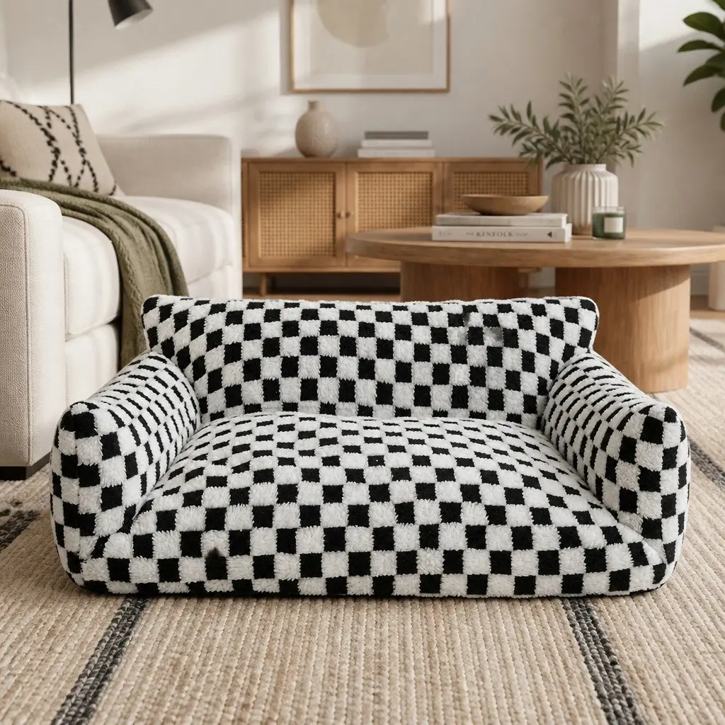 Checkered Pet Bed with Washable Cover