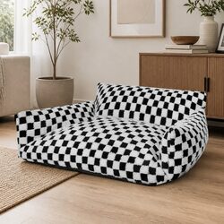 Plush Checkered Dog & Cat Bed with Raised Bolsters