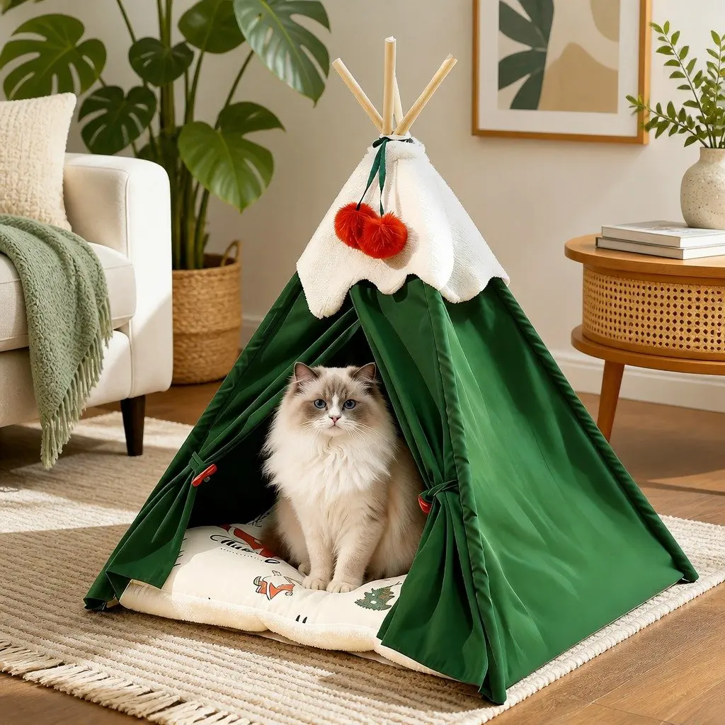 Pet Tent Bed Polyester 60 x 60 x 80 cm Green