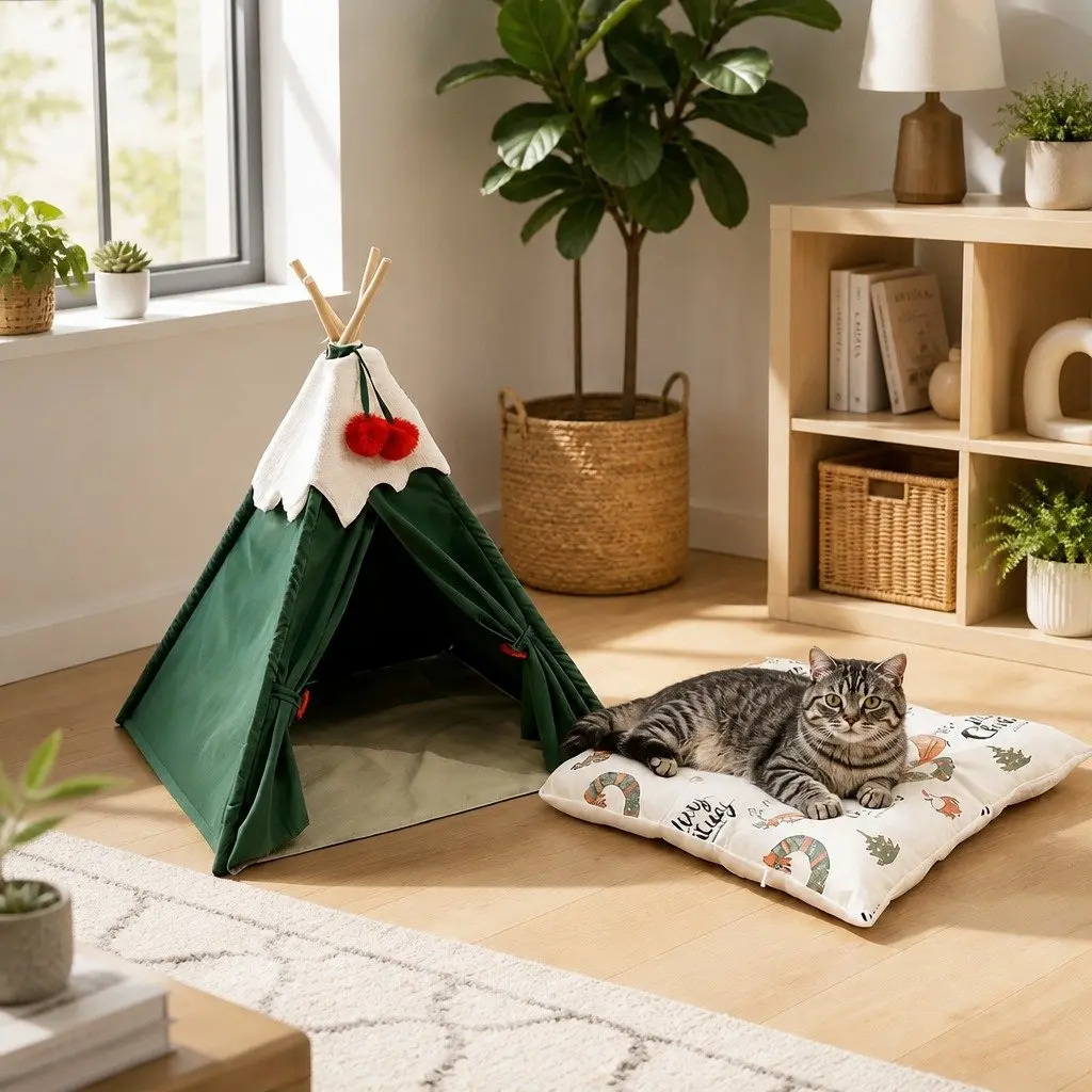 Pet Tent Bed Polyester 60 x 60 x 80 cm Green