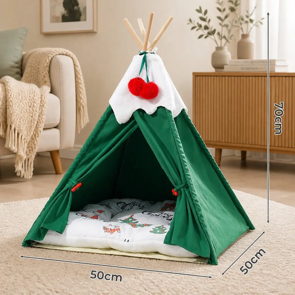 Pet Tent Bed Polyester Green Small Size Indoor Dog Cat Teepee Hideaway