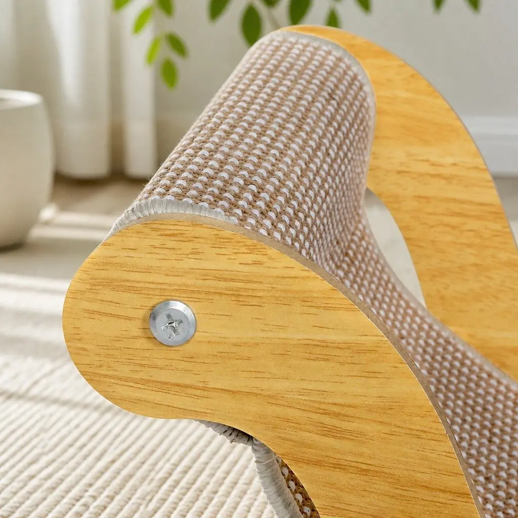 Cat Scratcher Bed Lounge Chair Two-in-One Cotton-Linen Blend Light Wood Light Brown 48cm L x 31cm W x 31cm H Indoor Furniture