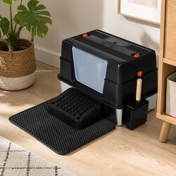 Durable Stainless Steel Enclosed Cat Litter Box for Large Cats