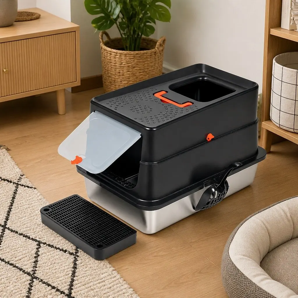 Stainless Steel Large Cat Litter Box with High Sides
