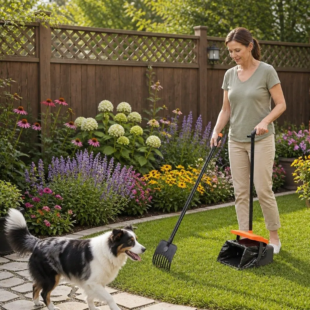 Dog Pooper Scooper Rake Long Handle Polypropylene Iron Thermoplastic Rubber Black and Orange