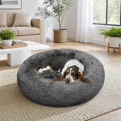 Durable Round Plush Pet Bed Nest in Dark Grey 90cm