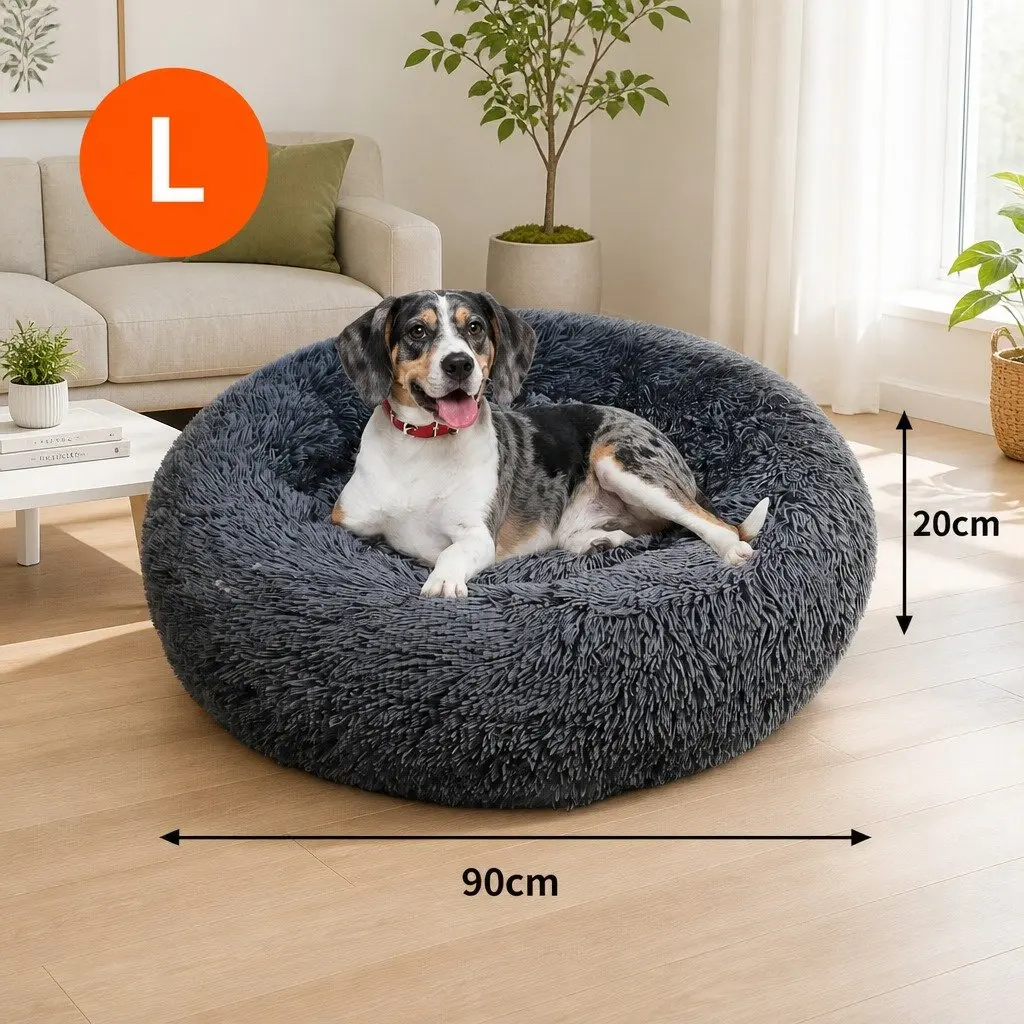 Round Plush Pet Bed Nest in Dark Grey 90cm