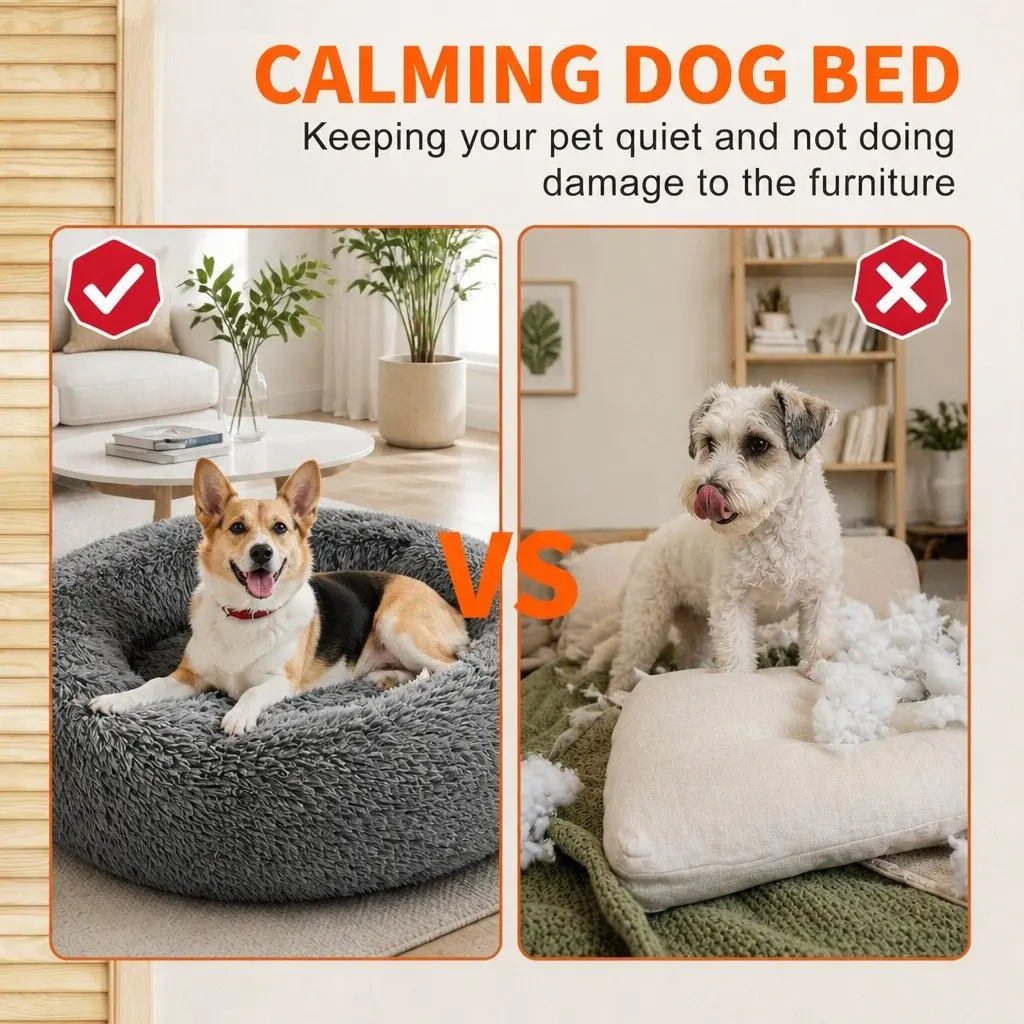 Round Plush Pet Bed Nest in Dark Grey 90cm