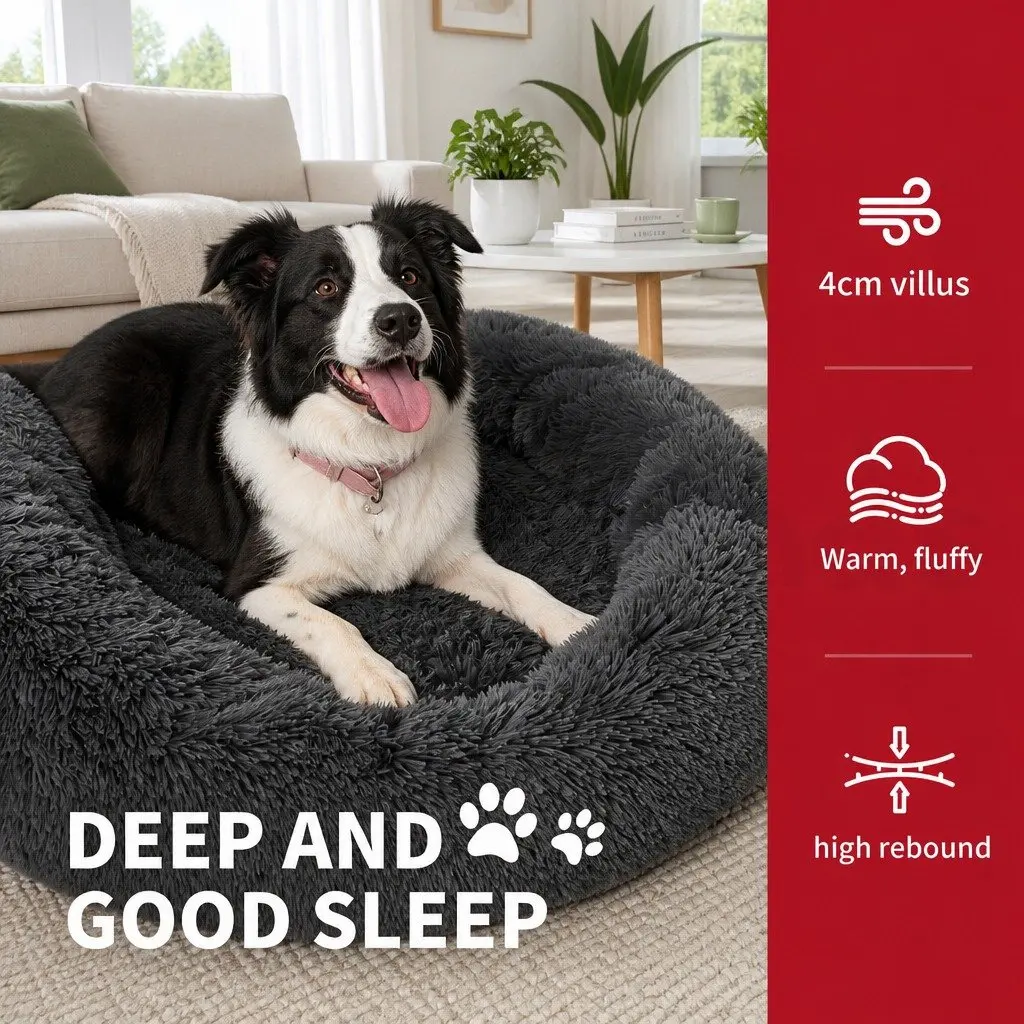 Round Plush Pet Bed Nest in Dark Grey 90cm