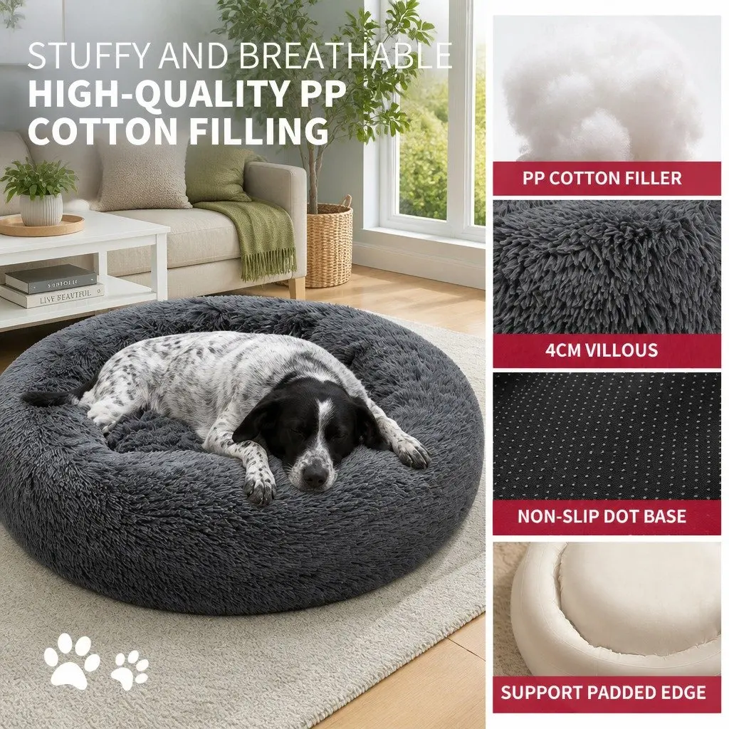 Round Plush Pet Bed Nest in Dark Grey 90cm