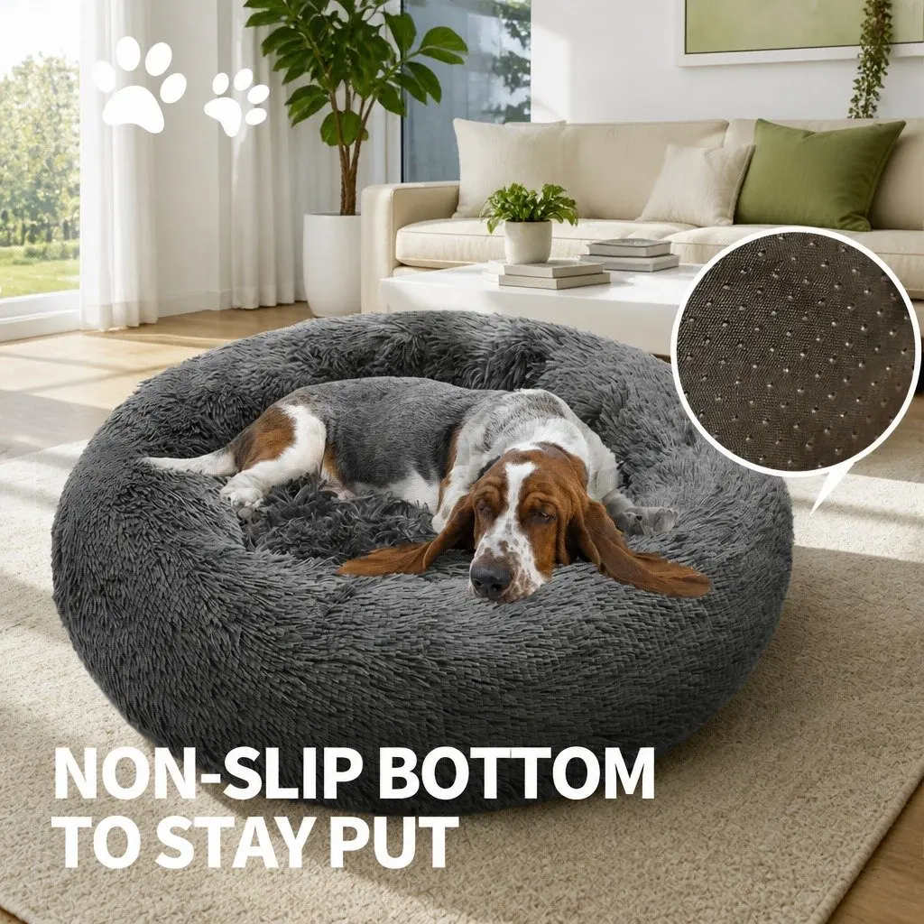 Round Plush Pet Bed Nest in Dark Grey 90cm