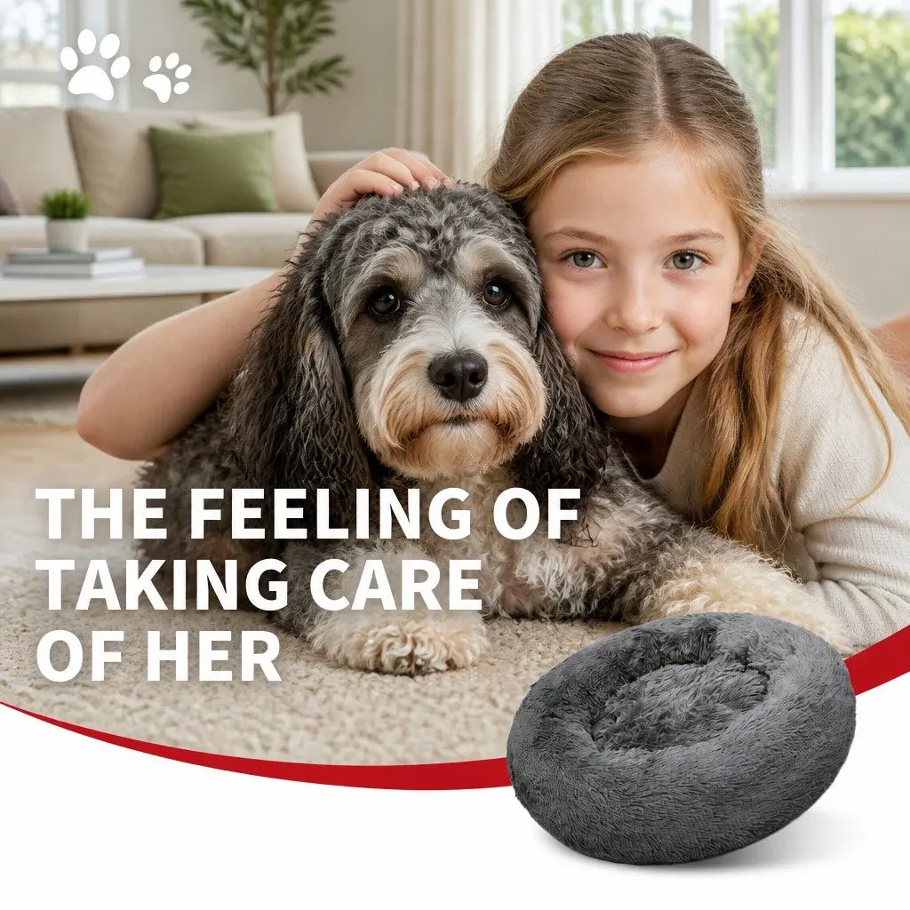 Round Plush Pet Bed Nest in Dark Grey 90cm