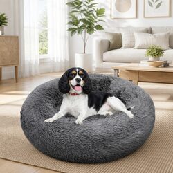 Luxurious Dark Grey Round Pet Calming Bed 70cm