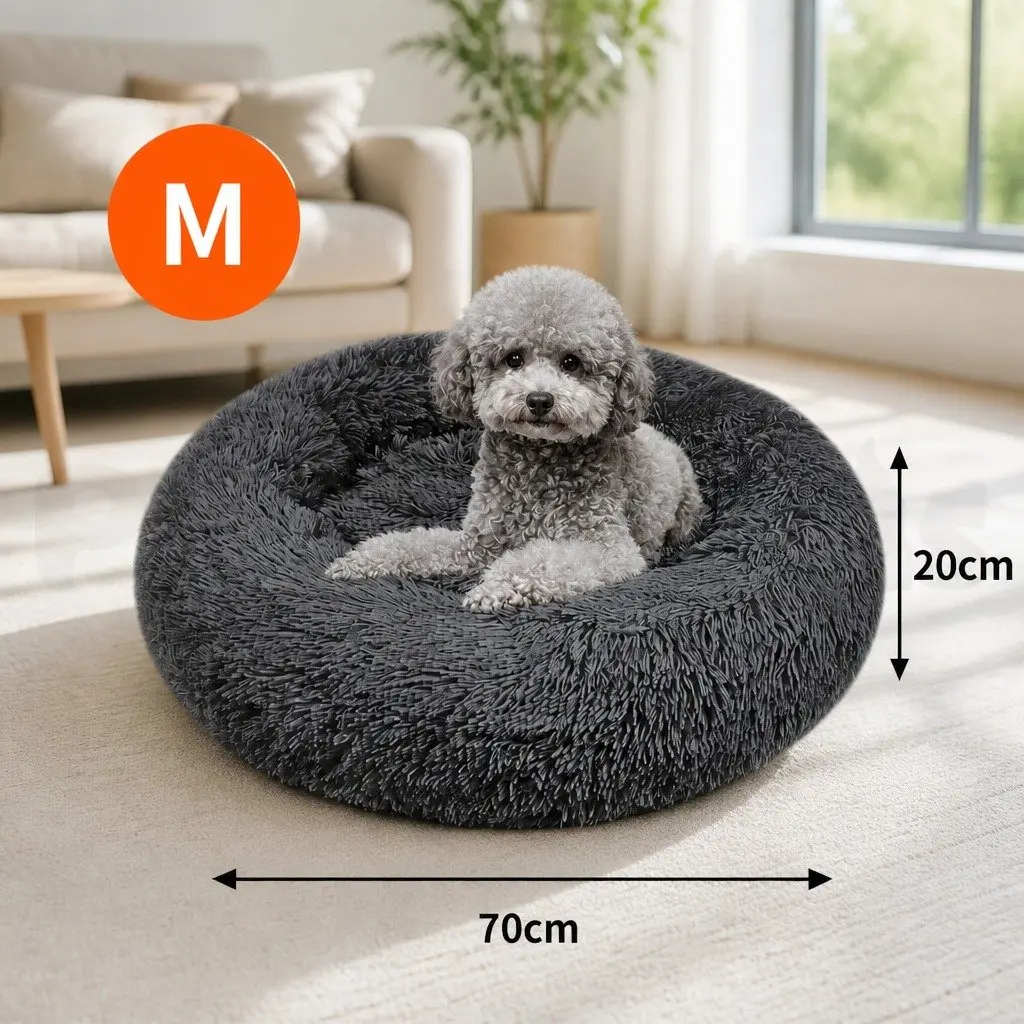 Dark Grey Round Pet Calming Bed 70cm