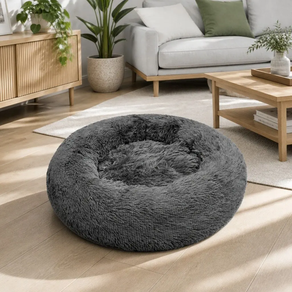 Dark Grey Round Pet Calming Bed 70cm