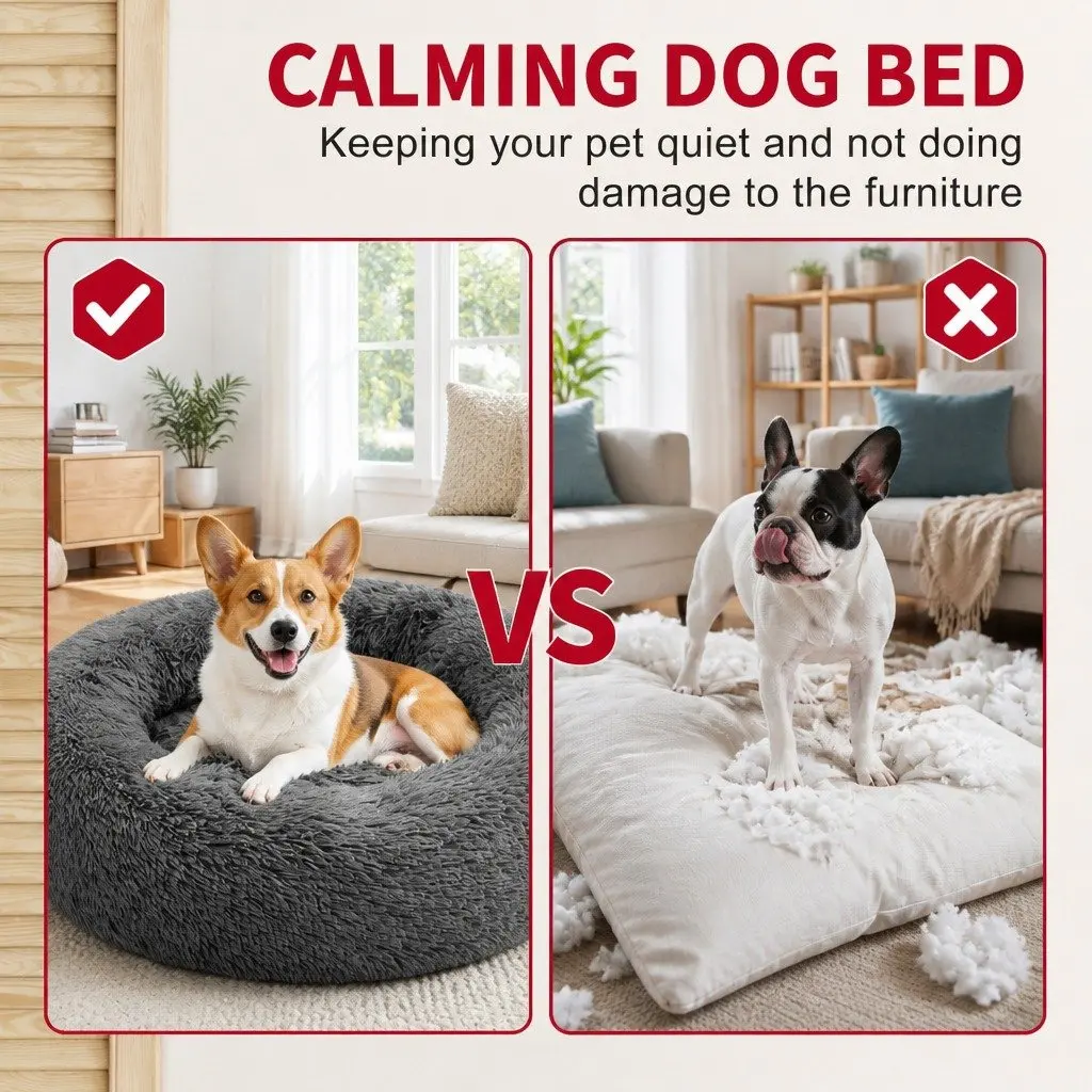 Dark Grey Round Pet Calming Bed 70cm