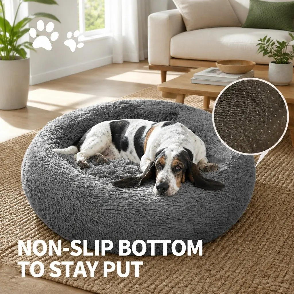 Dark Grey Round Pet Calming Bed 70cm