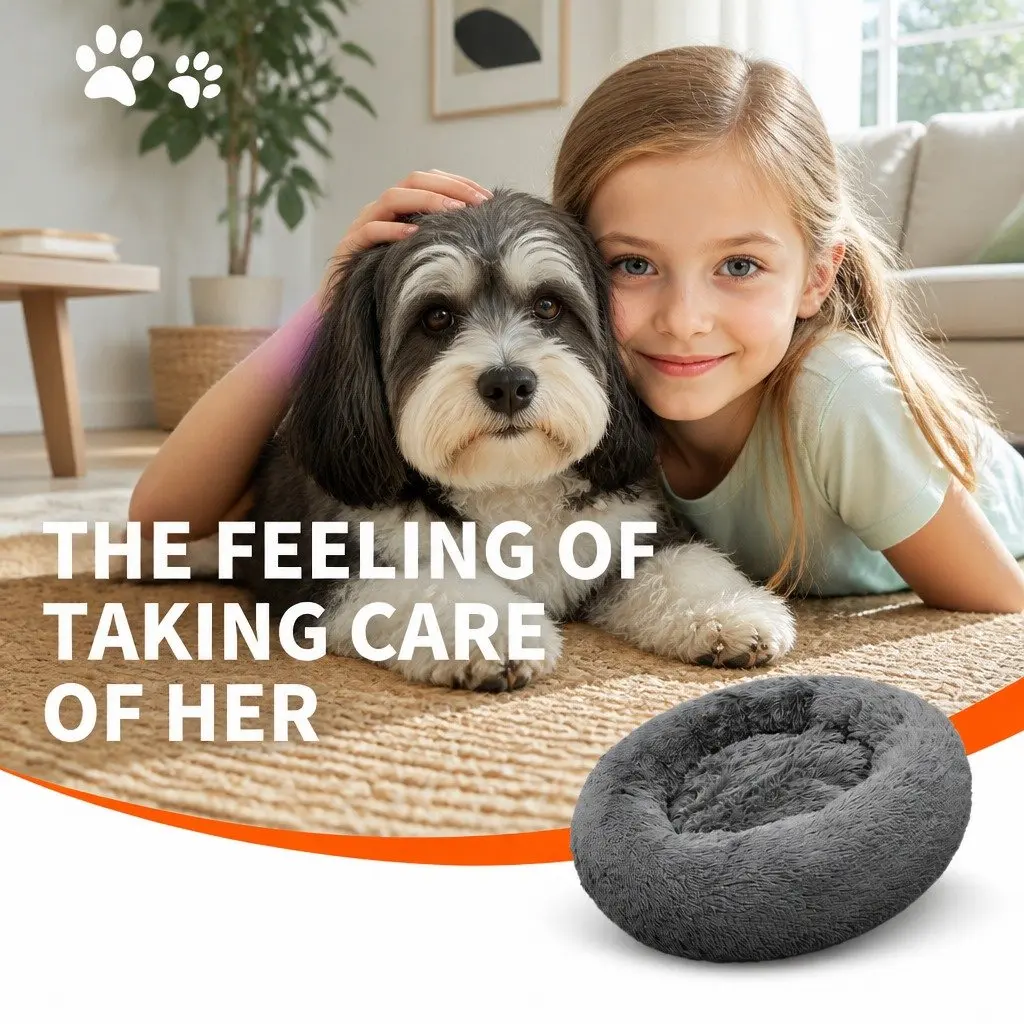 Dark Grey Round Pet Calming Bed 70cm