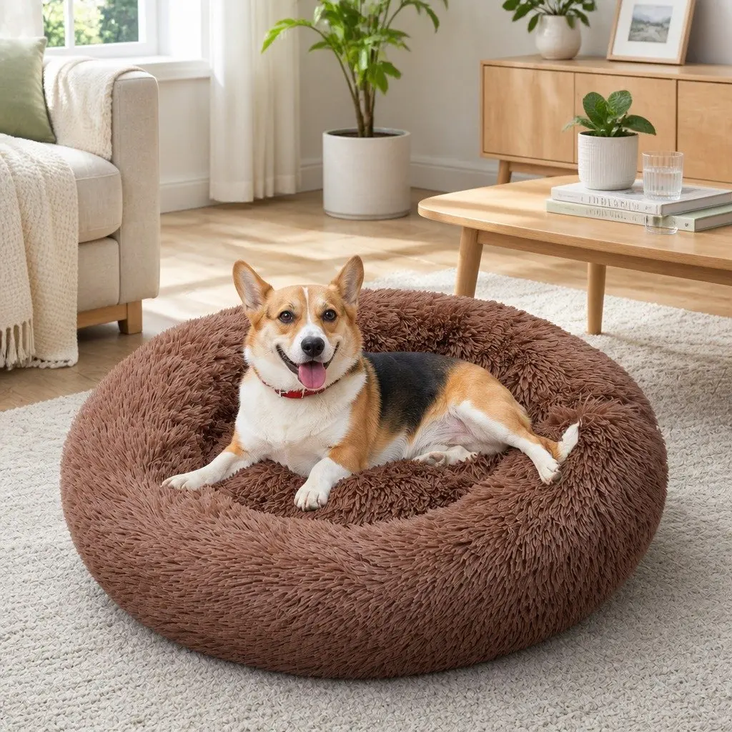 Dog Bed Polyester M 70cm Diameter Coffee