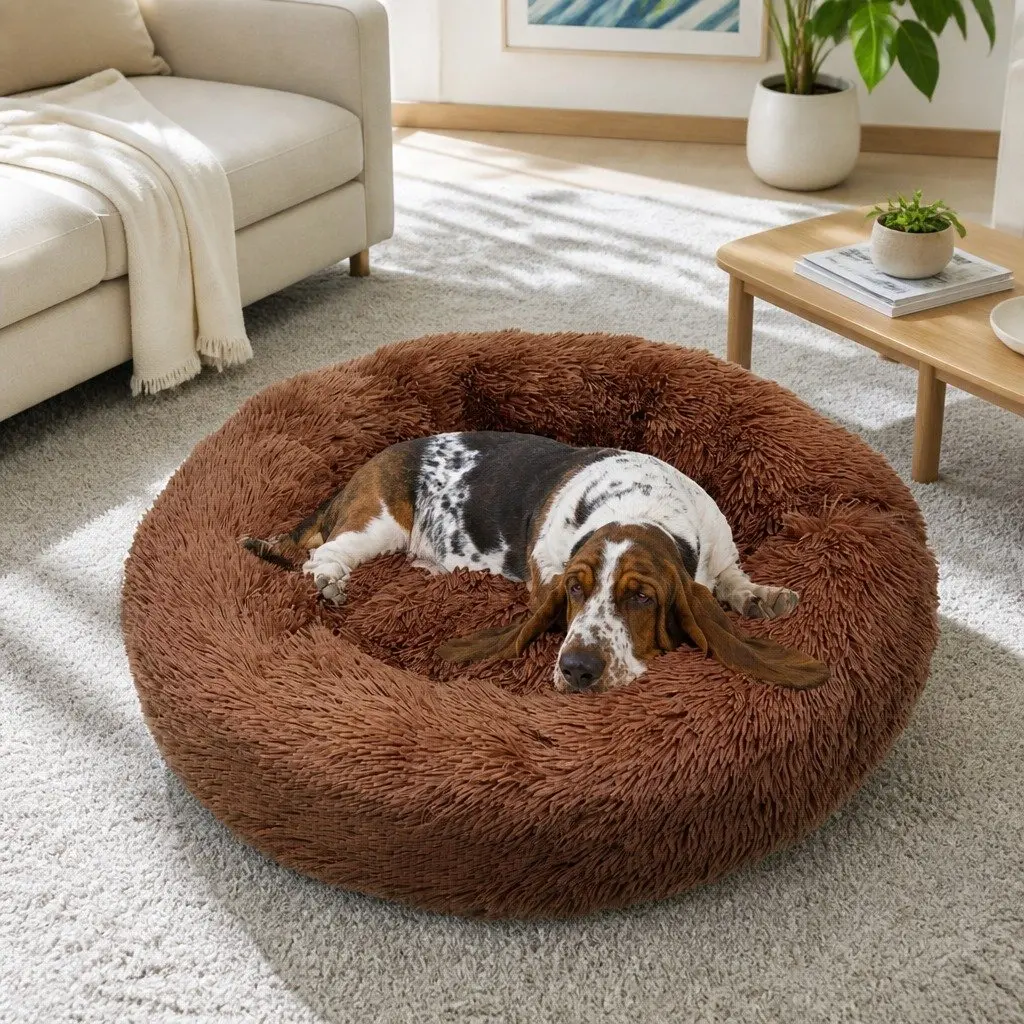 Dog Bed Polyester M 70cm Diameter Coffee