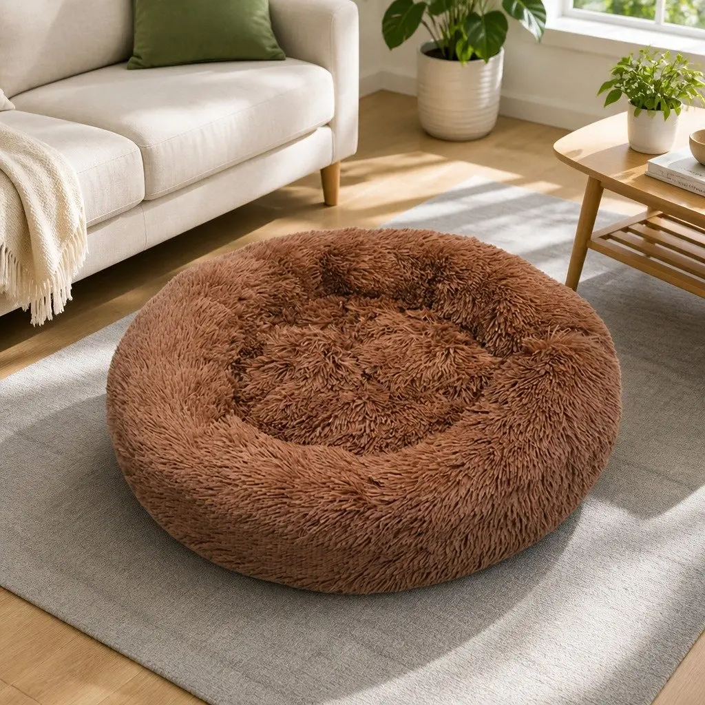 Dog Bed Polyester M 70cm Diameter Coffee