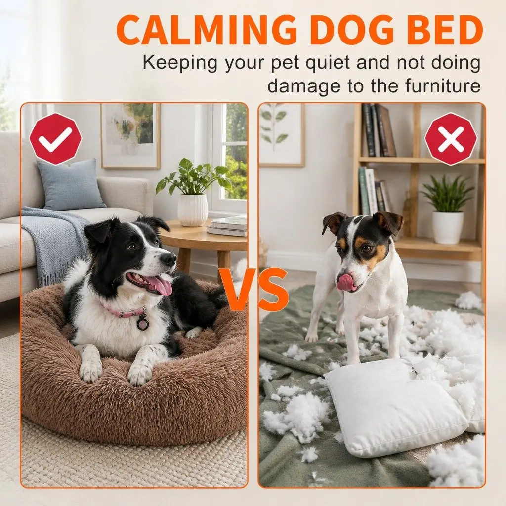 Dog Bed Polyester M 70cm Diameter Coffee
