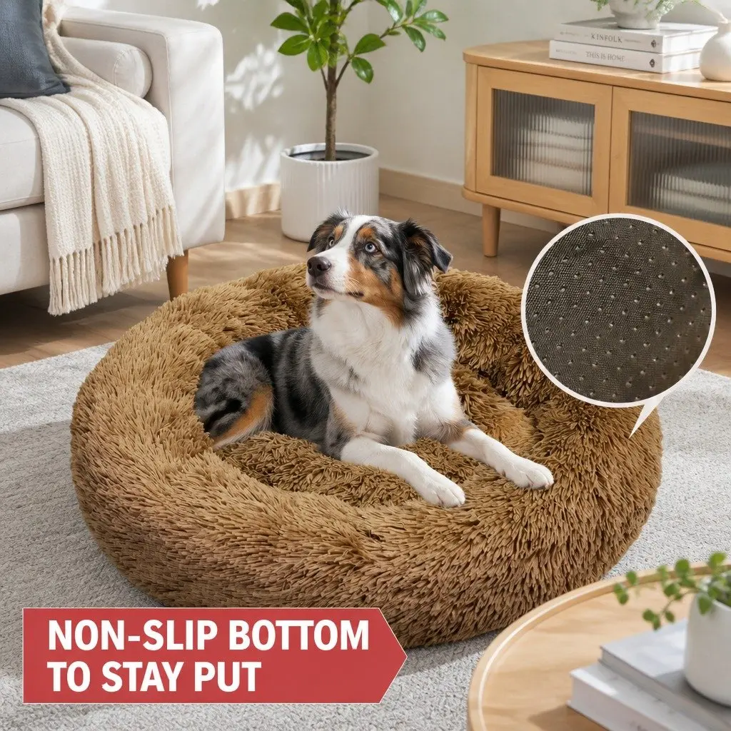 Dog Bed Polyester M 70cm Diameter Coffee