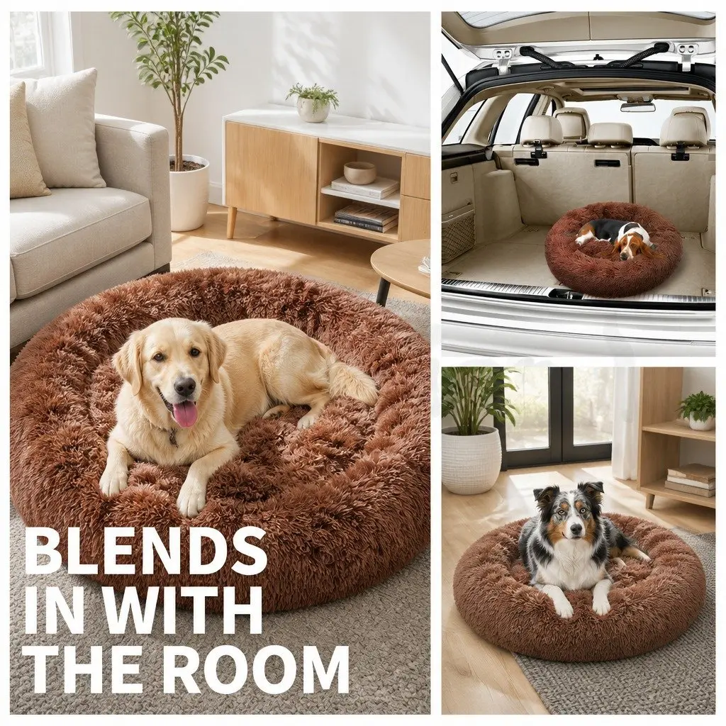 Dog Bed Polyester M 70cm Diameter Coffee