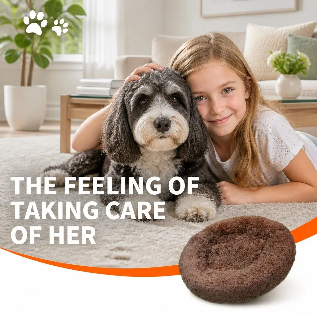 Dog Bed Polyester M 70cm Diameter Coffee