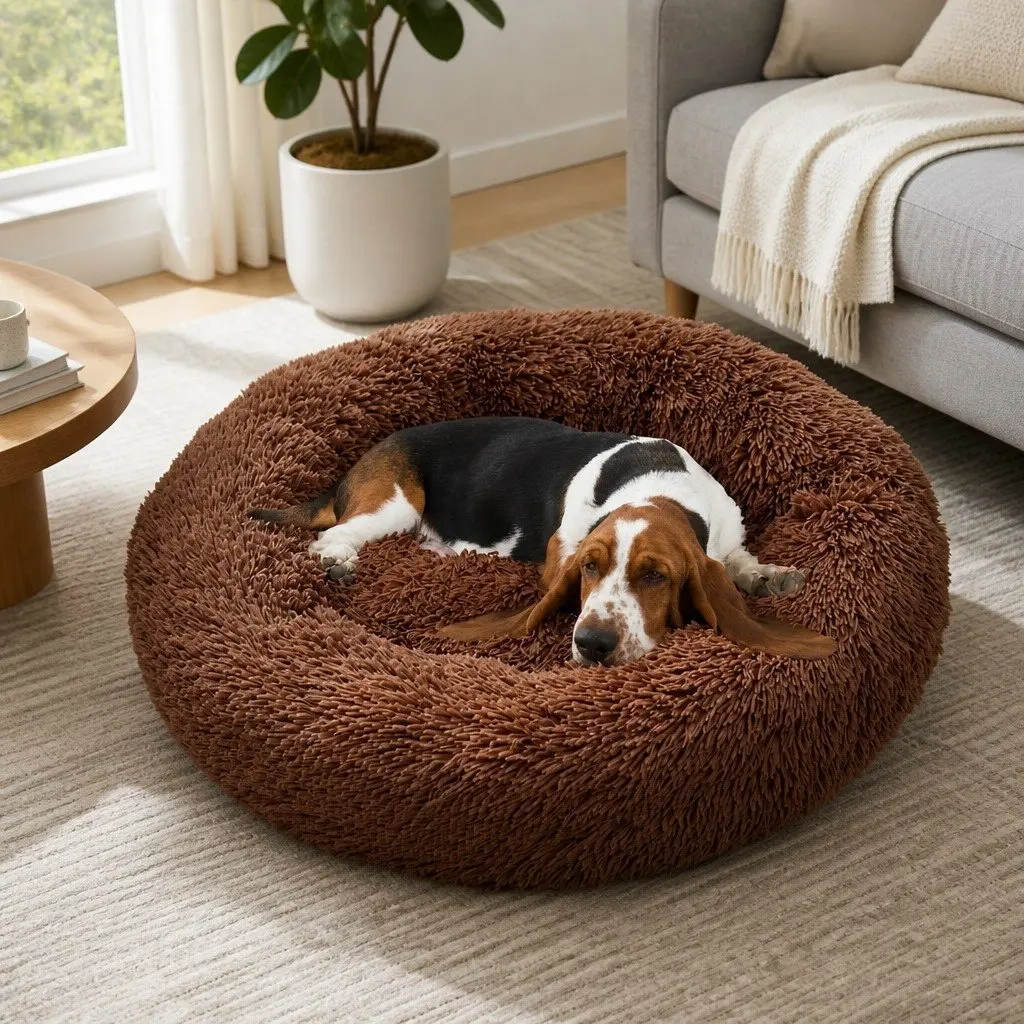 XXL Round Pet Dog Bed in Light Coffee