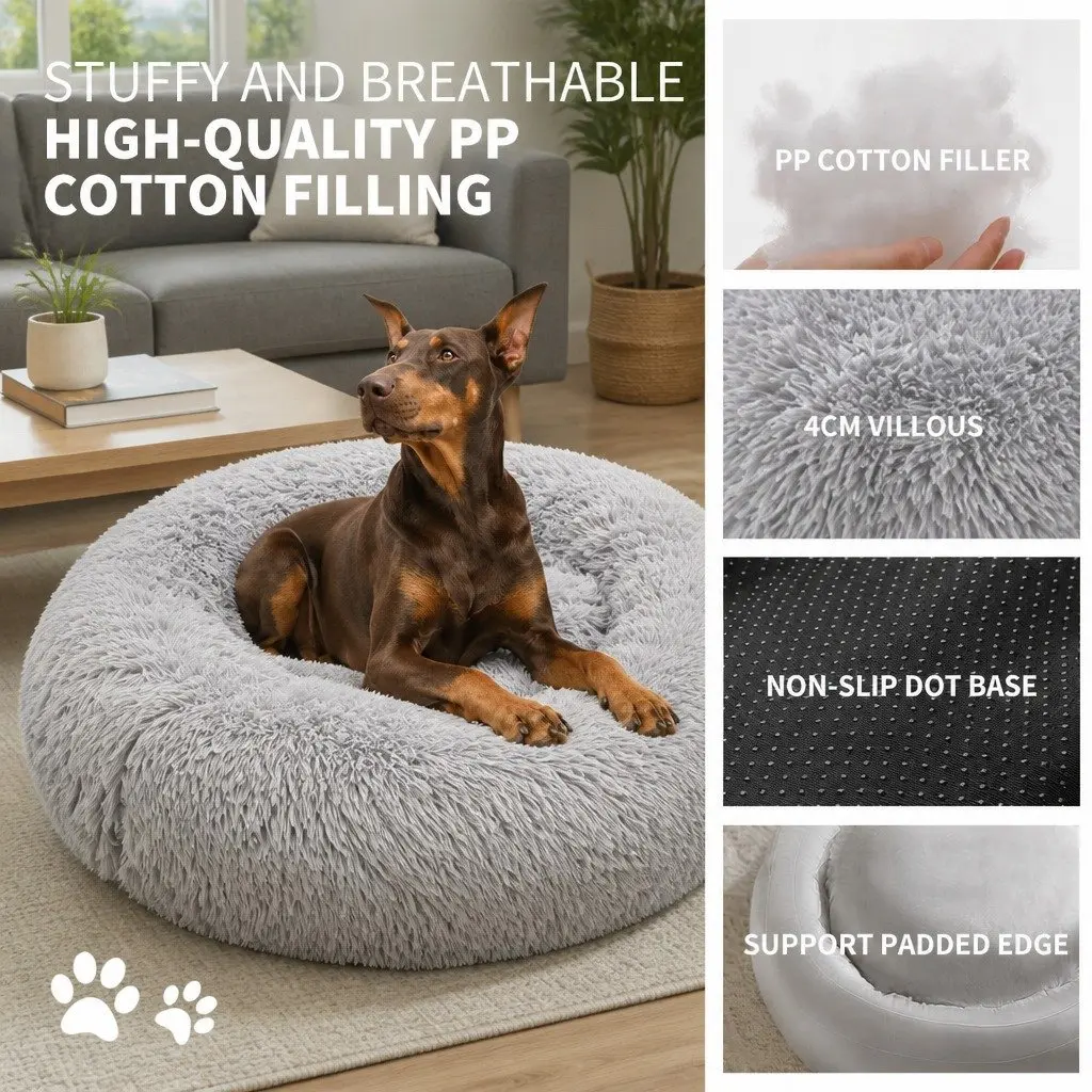 Large Round Dog Bed Plush Warm Nest Pet Bedding Comfortable Sleep 90cm Light