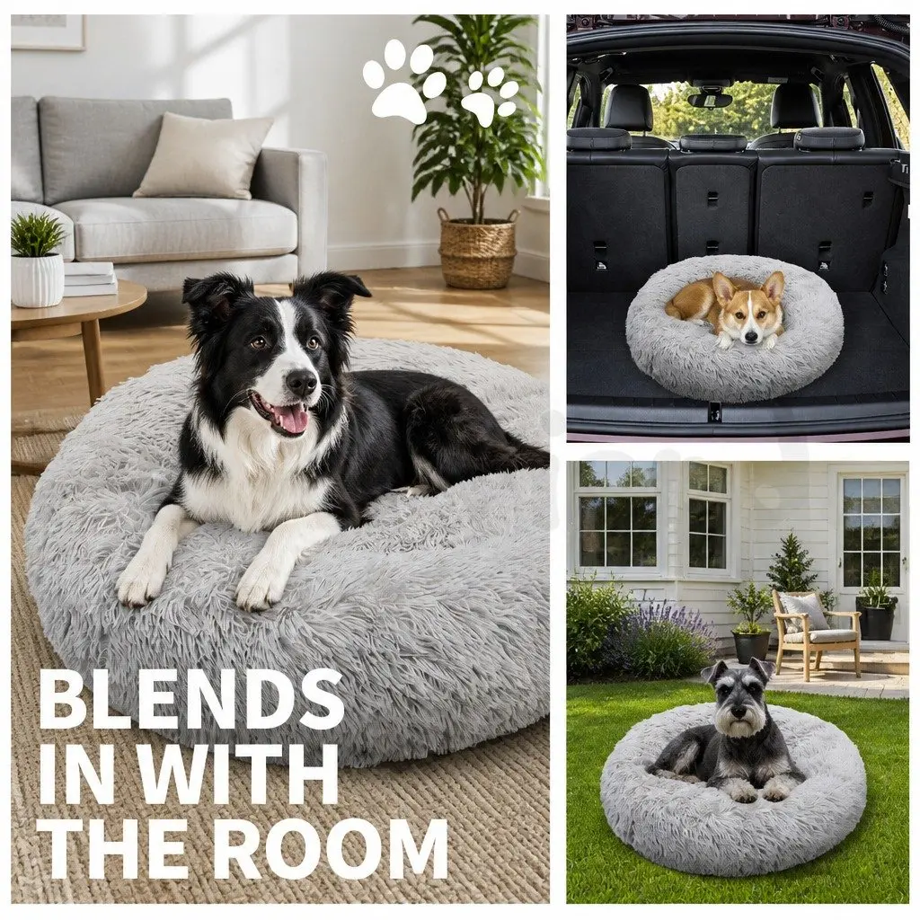Large Round Dog Bed Plush Warm Nest Pet Bedding Comfortable Sleep 90cm Light