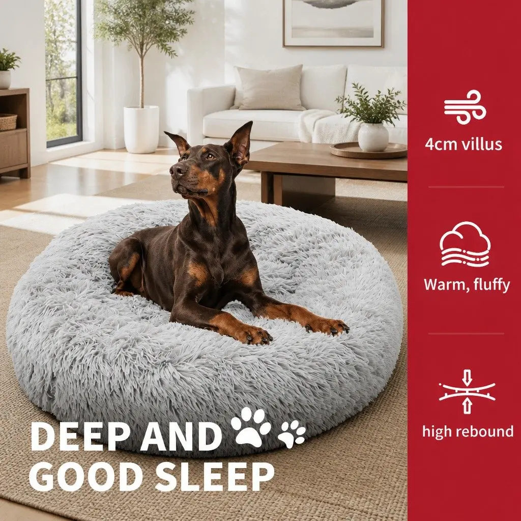 XL Round Dog Bed Polyester 100cm Light Grey
