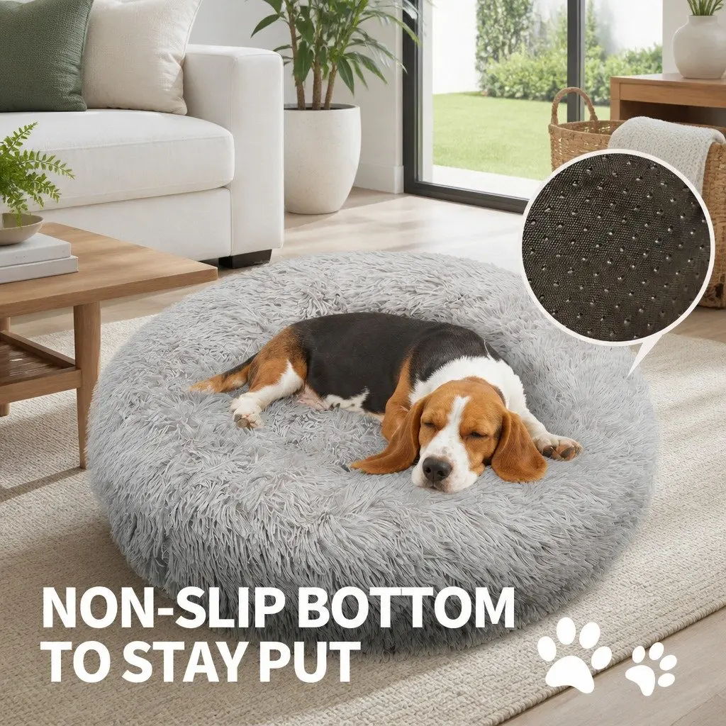 XL Round Dog Bed Polyester 100cm Light Grey