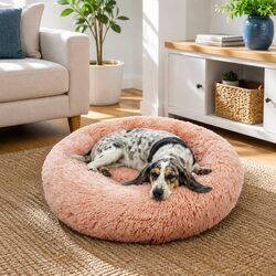 Large Round Plush Dog Bed with Non-Slip Base - 90cm Pink