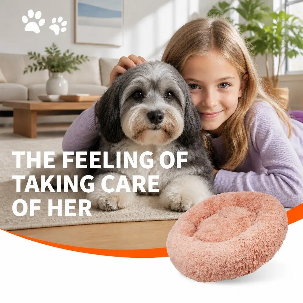 Dog Bed Round Plush Nest Pet Sleeping Kennel Comfy Large 90cm Pink Cushion