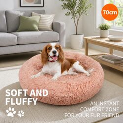 Luxurious Round Dog Bed in Pink, 70cm for Comfort