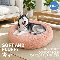 Luxurious XL Pink Round Plush Dog Bed for Comfort