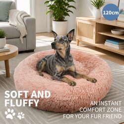 Round Plush Pet Dog Bed Warm Nest Comfortable Sleeping Kennel Pink XXL