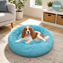 Plush Medium Round Dog Bed, 70cm Green