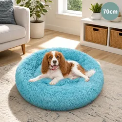 Plush Medium Round Dog Bed, 70cm Green