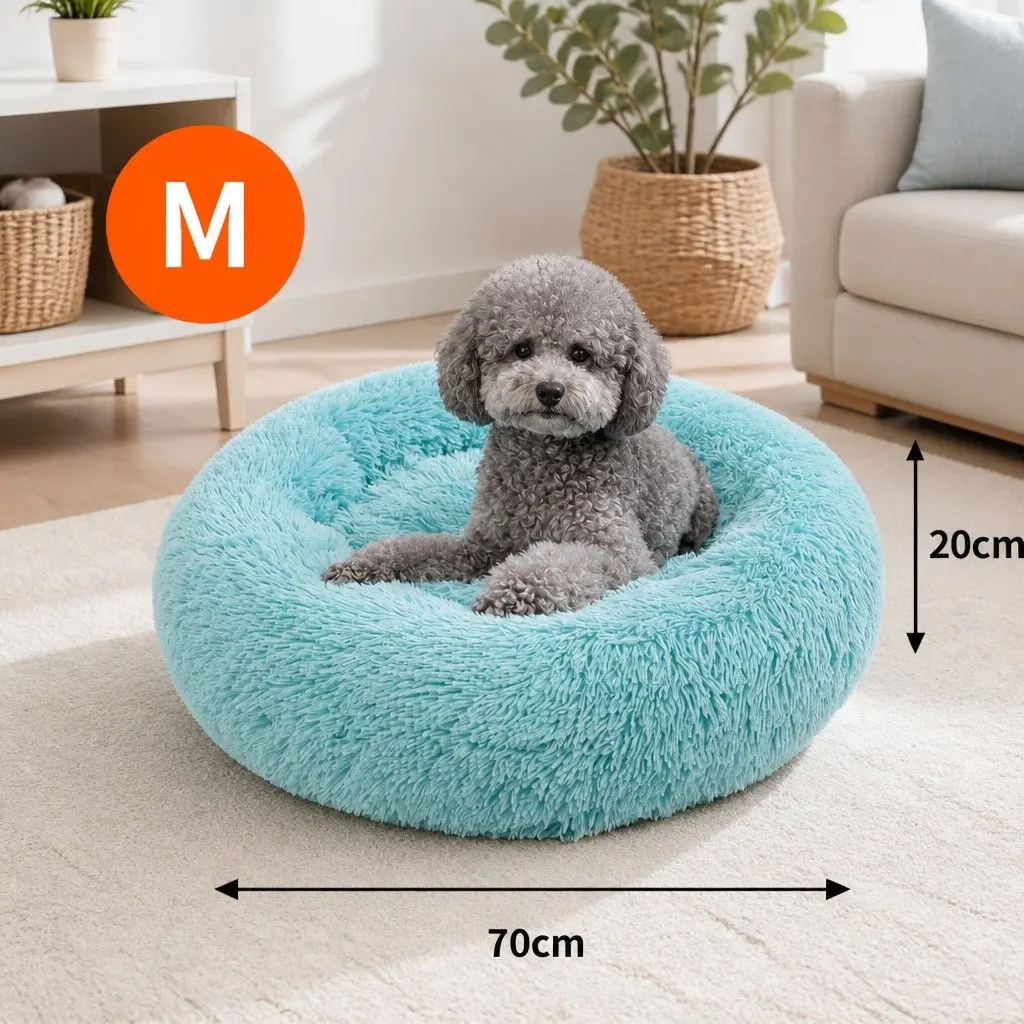 Plush Medium Round Dog Bed, 70cm Green