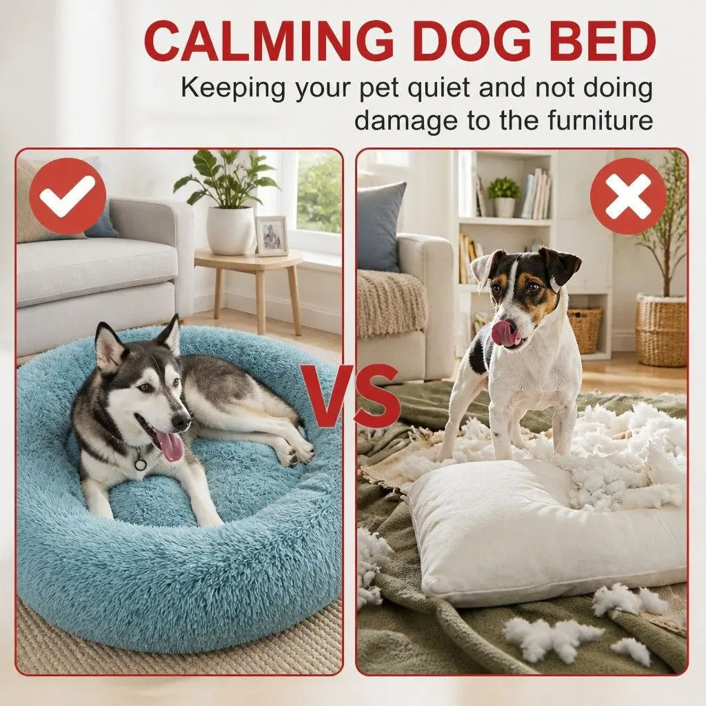 Plush Medium Round Dog Bed, 70cm Green